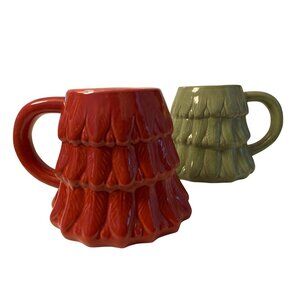 Momentum Brands Pair Ceramic Christmas Tree Shaped Mugs Red Green Holiday 3D